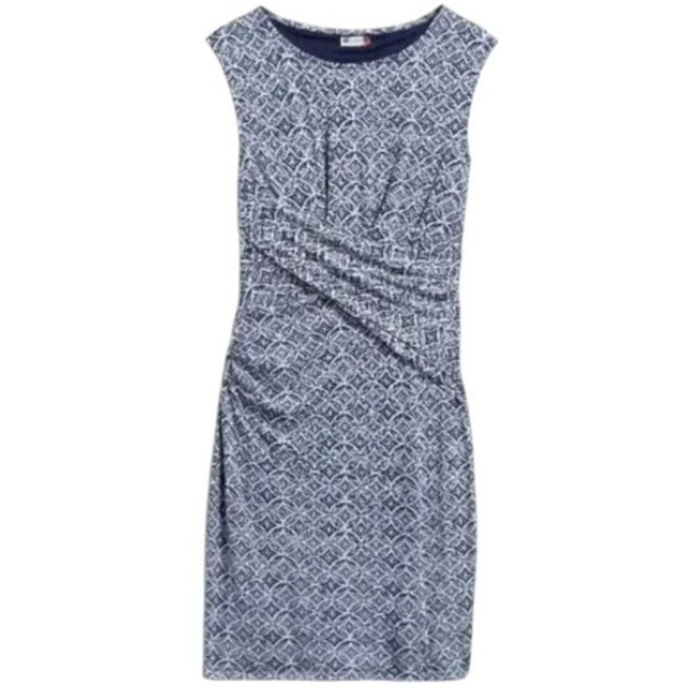 KUT from the Kloth Mollee Blue Geometric Ruched Faux Wrap Sheath Dress Size 4 - Picture 5 of 13